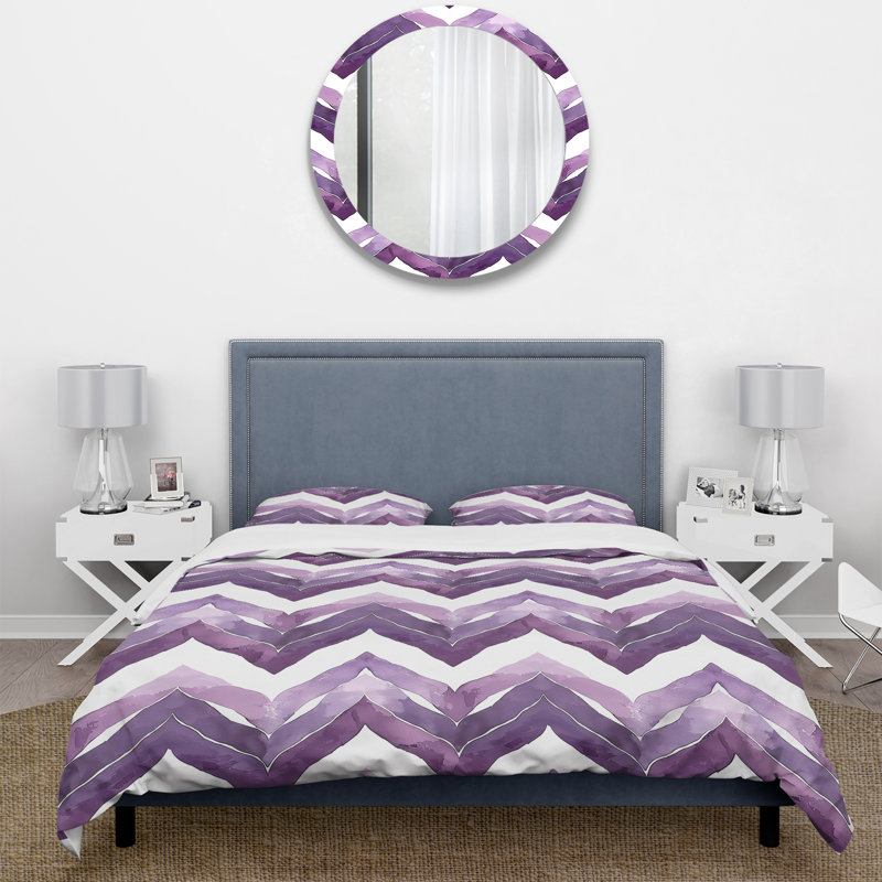 Ensemble de housse de couette mauve blanc à chevrons Bliss - Mid-Century, Housse de couette simple + 2 taies décoratives st