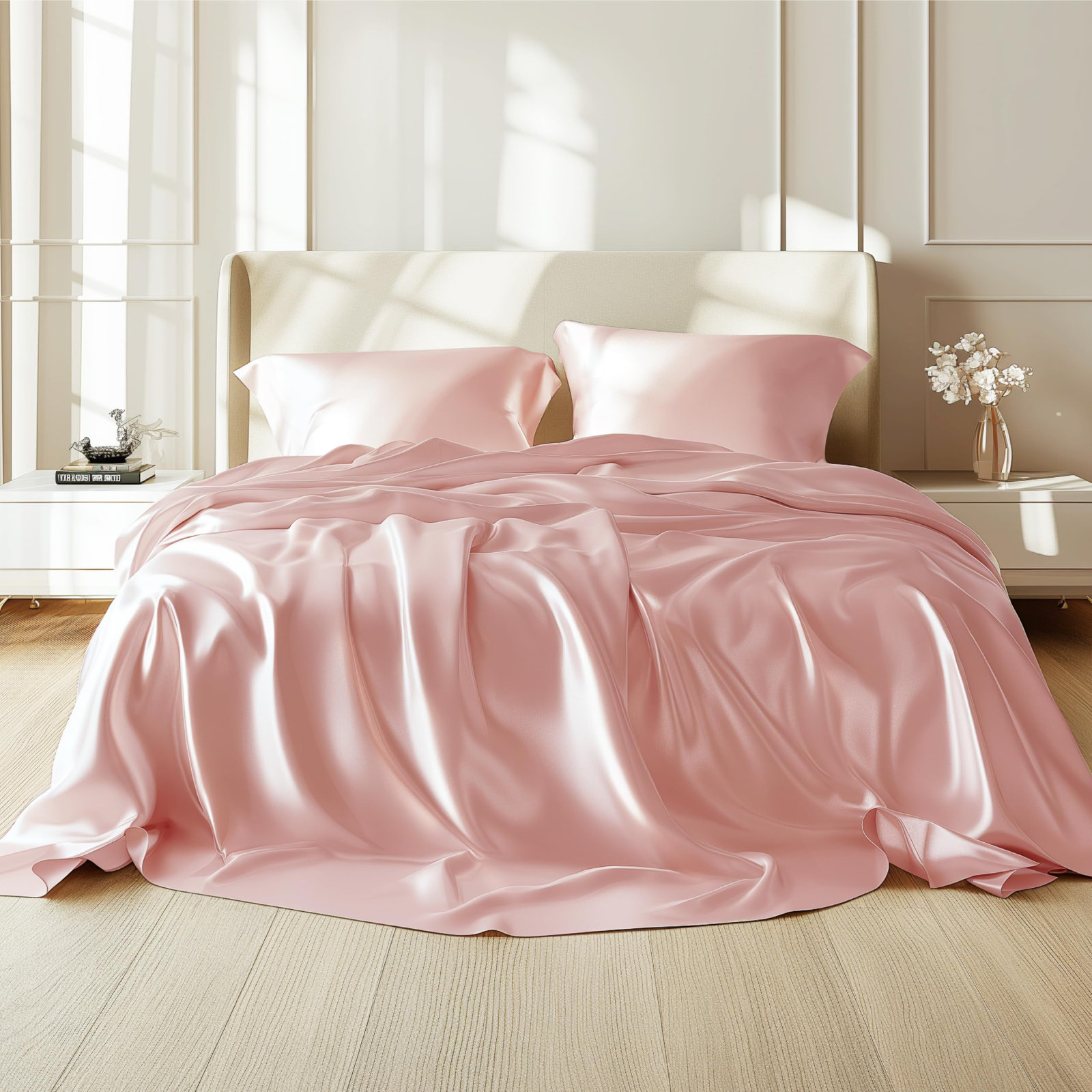 Double Stitch Tencel Cotton Solid Sheet Set, Queen Sheet Set, Coral