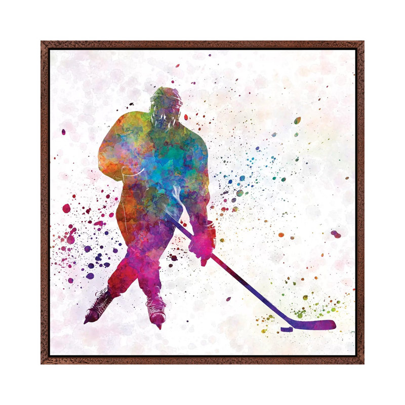 Hockey Skater III by Paul Rommer - Painting on Canvas, 66.04 cm H x 66.04 cm W, Classic Brown Wood Framed