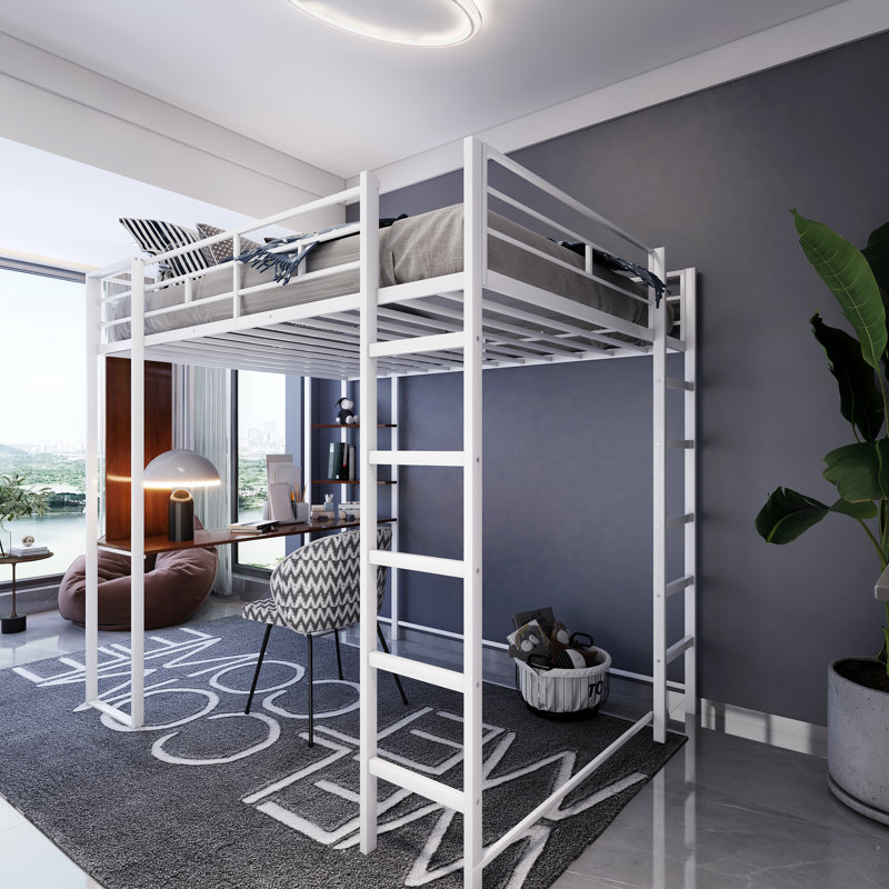 Lit mezzanine double avec tablettes Kellen par Mason & Marbles, Blanc