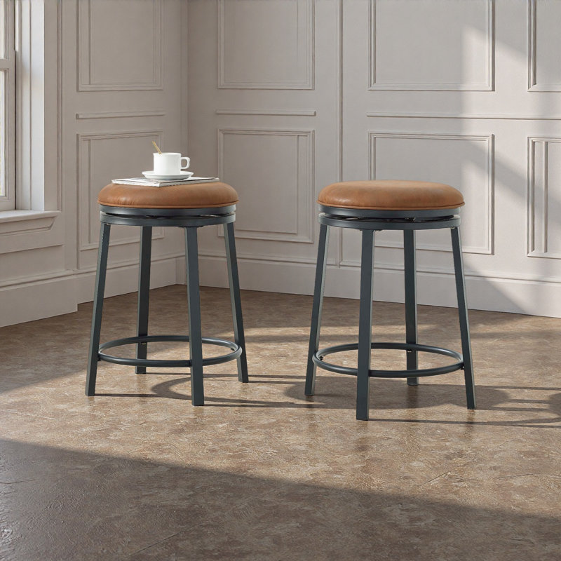 Set Of 2 Swivel Stool With Metal Frame, Brown