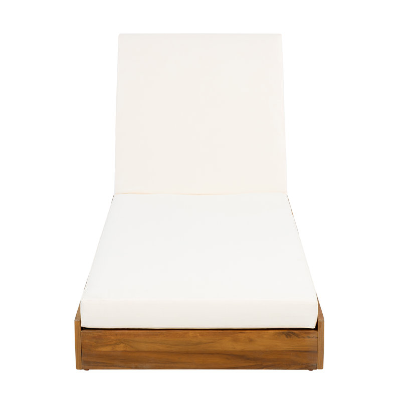 Vane Patio Acacia Wood Chaise Lounge With Adjustable Backrest & Cushion, Cream, 2