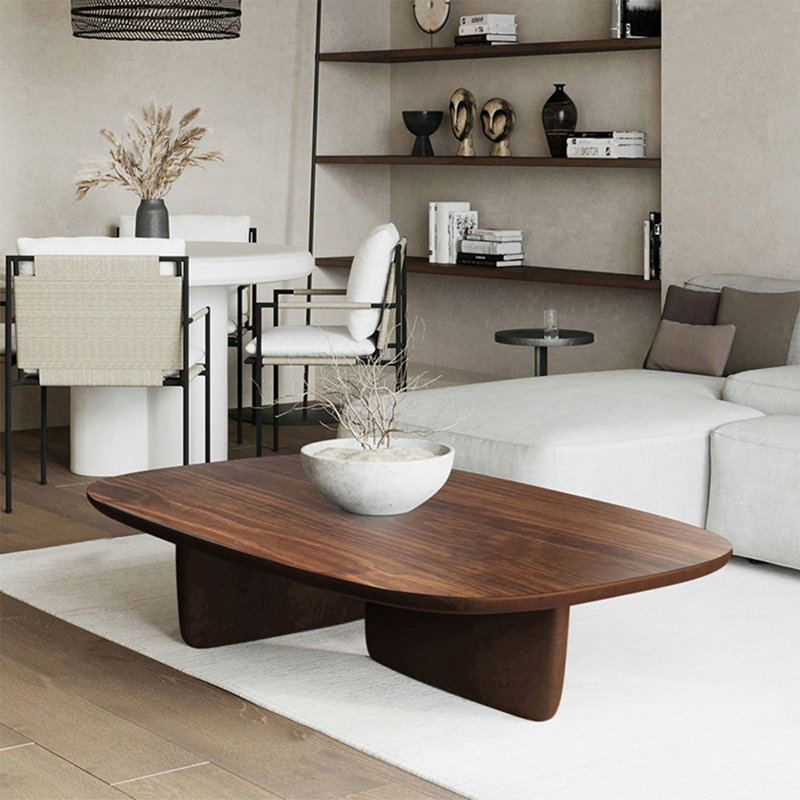  Table basse ovale en bois massif brun noisette, H 15,75 po x L 55,12 po x l 27,56 po