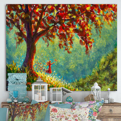 " Girl In Dress On Spring Tree Swing " Painting Print