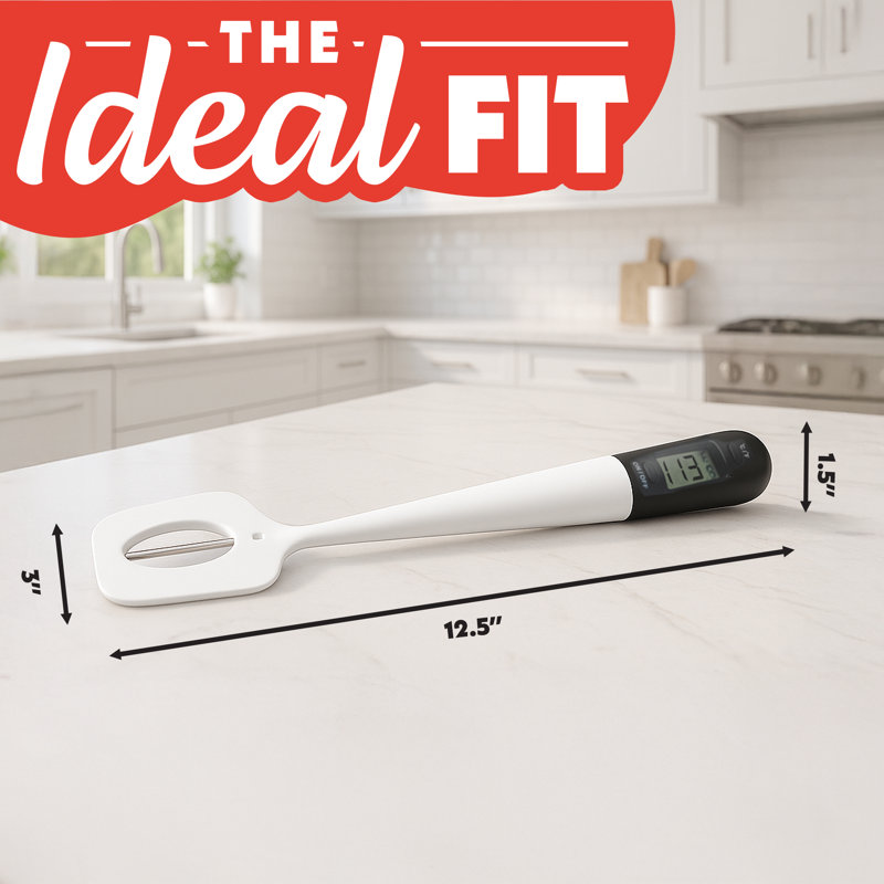 Thermo spatule Gourmia 2-en-1 avec thermomètre amovible, écran LCD, interrupteur Celsius / Fahrenheit, sans BPA