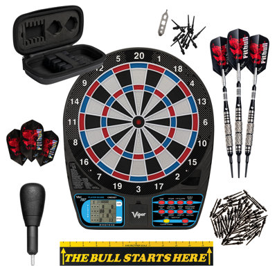 Viper 787 Electronic Dartboard with Pitbull Tungsten Darts and Accessory Set of 50 Spare Tips, Throw Line Marker and Tip Remover Tool