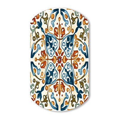 «Méditerranée Tiles In Retro Blue III», art mural asymétrique en forme de cylindre