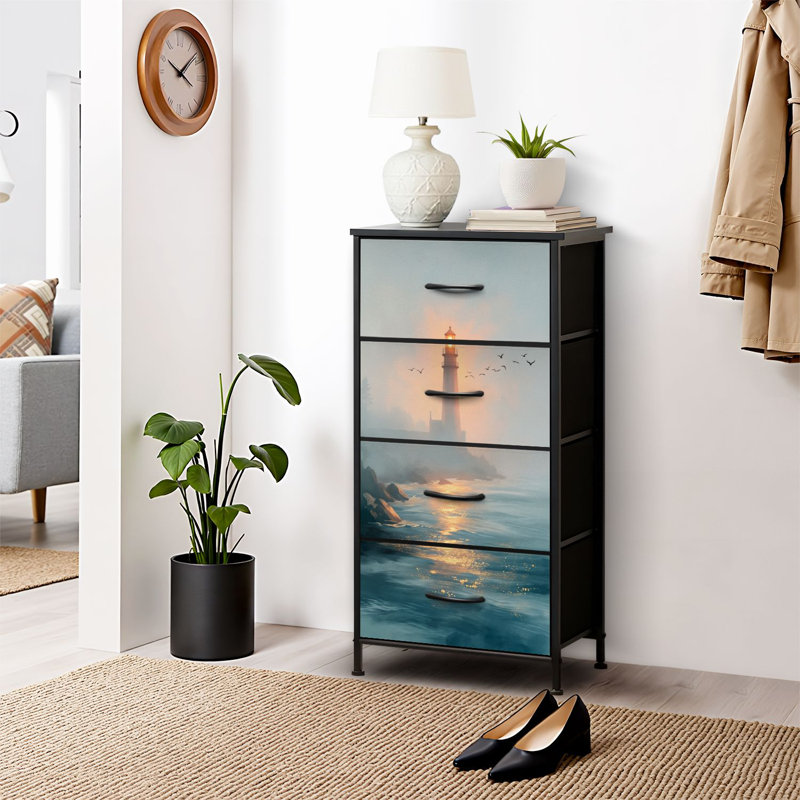 4 Drawer Dresser for Bedroom, Narrow Chest of Drawers, Wooden Top and Study Iron Frame 18"x37.5"-(WxH)