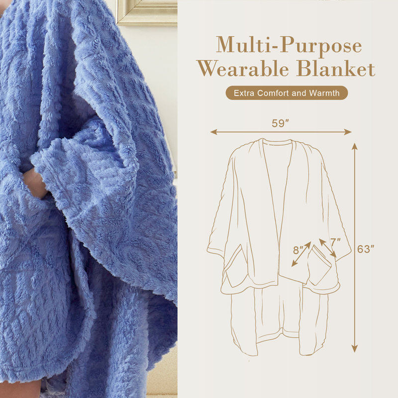 Jeté en sherpa avec poches Wearable, Bleu