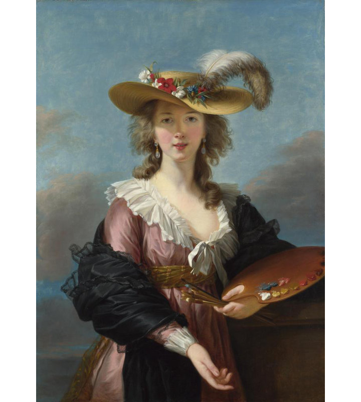 "Autoportrait au chapeau de paille" par Elisabeth Louise Vigée Le Brun - Art mural sur toile tendue avec châssis