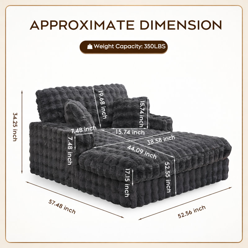 Méridienne surdimensionnée de 52 po Cloud Sleeper, Gris foncé