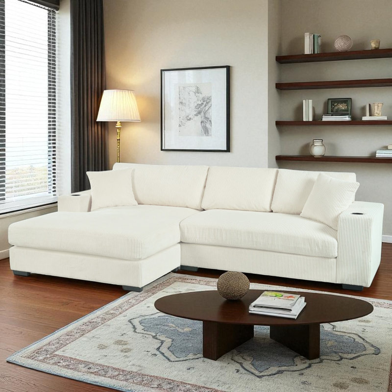 111.48" Wide L-Shape Upholstered Sectional, Beige