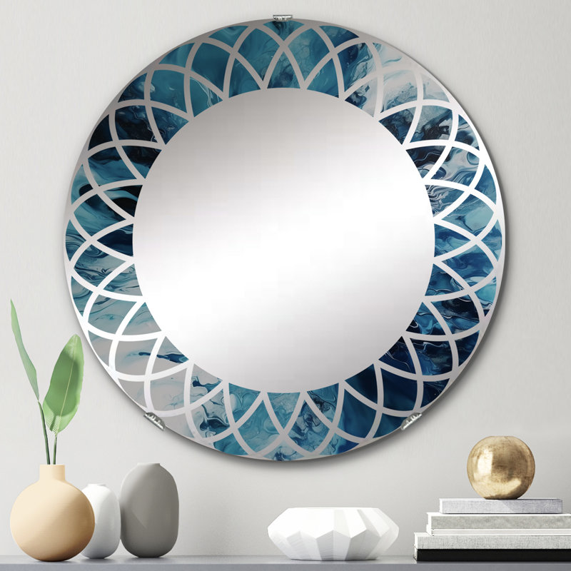 Miroir mural rond bleu sarcelle et noir Whimsy I, 24 po x 24 po