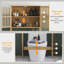Armoire de rangement en bambou au-dessus de la toilette, organisateur de salle de bain au-dessus de la toilette avec portes à lattes, tablette réglable et tablette ouverte, naturel