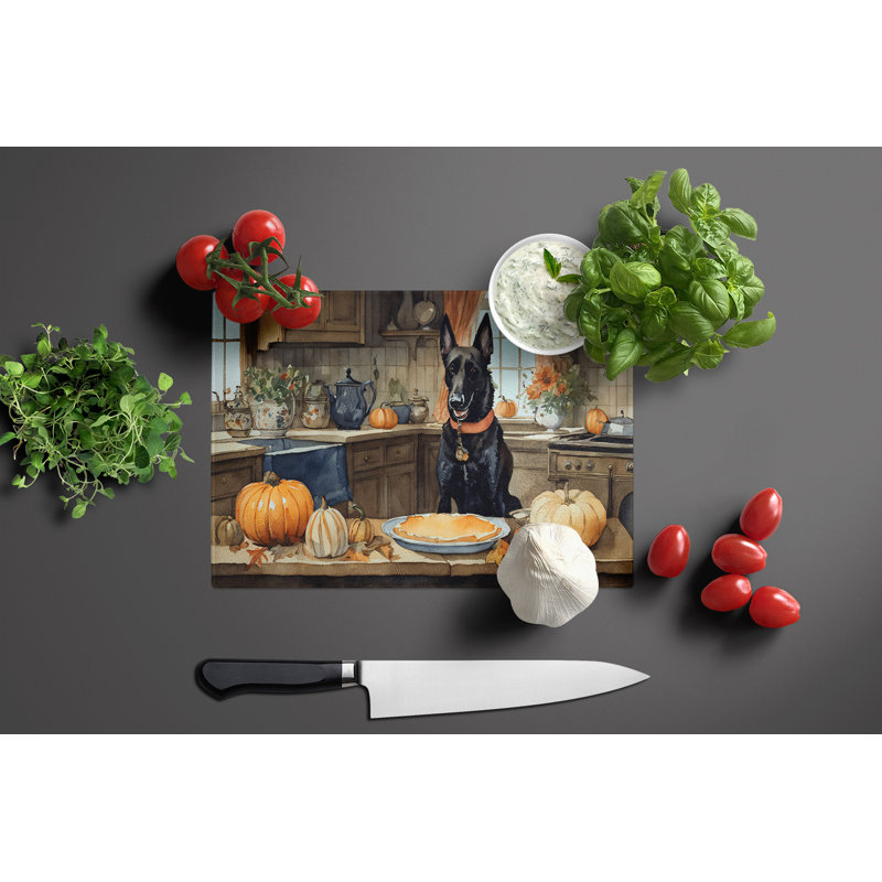 Belgian Malinois Fall Kitchen Pumpkins Glass Cutting Board Large