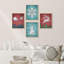«Red and Teal Winter Christmas Tree Snowflakes», impression encadrée sur papier, 4 pièces-97770752-97770753