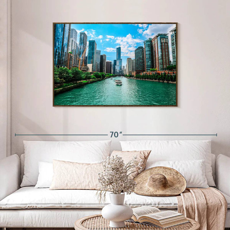 Chicago Urban River, Cadre flottant noyer, 43 po x 29 po