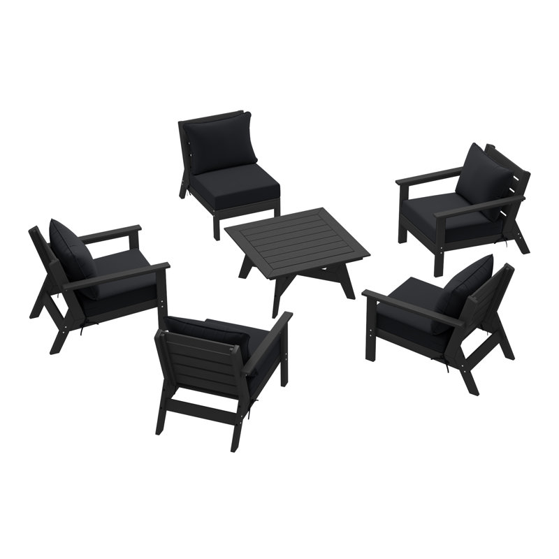 6-Piece Deep Seating Set, Black, Black