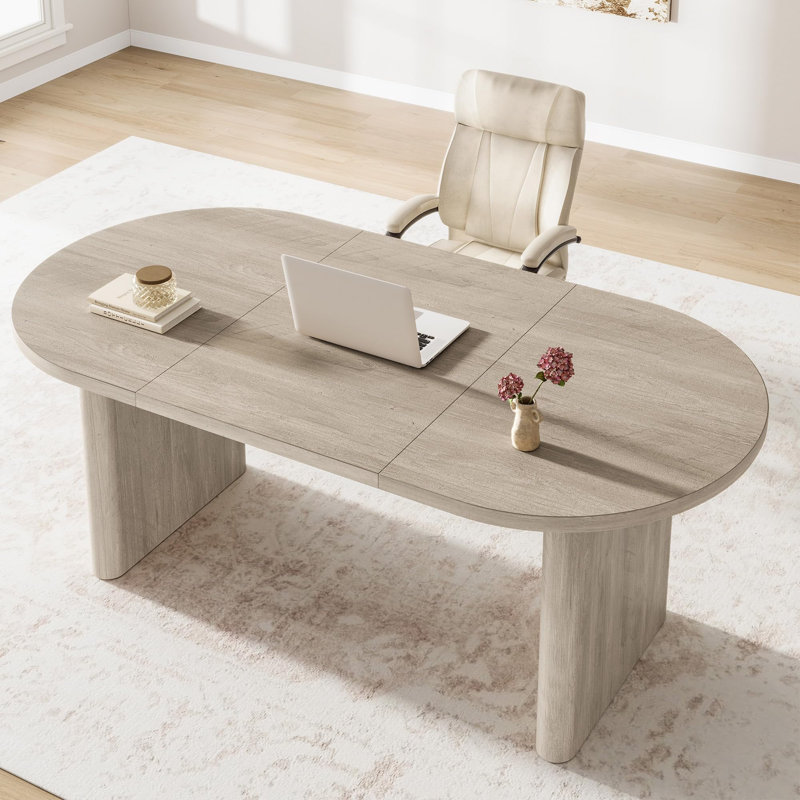 70.8-Inch Oval Dining Table for 6 to 8 Persons - Wood Table with Substantial Base in Winter Gray for Kitchen, Living Room or Office