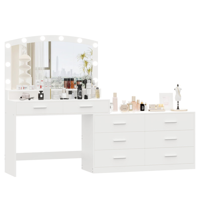 Meuble-lavabo à 8 tiroirs avec miroir 3 lumières et miroir Zaghir, Blanc