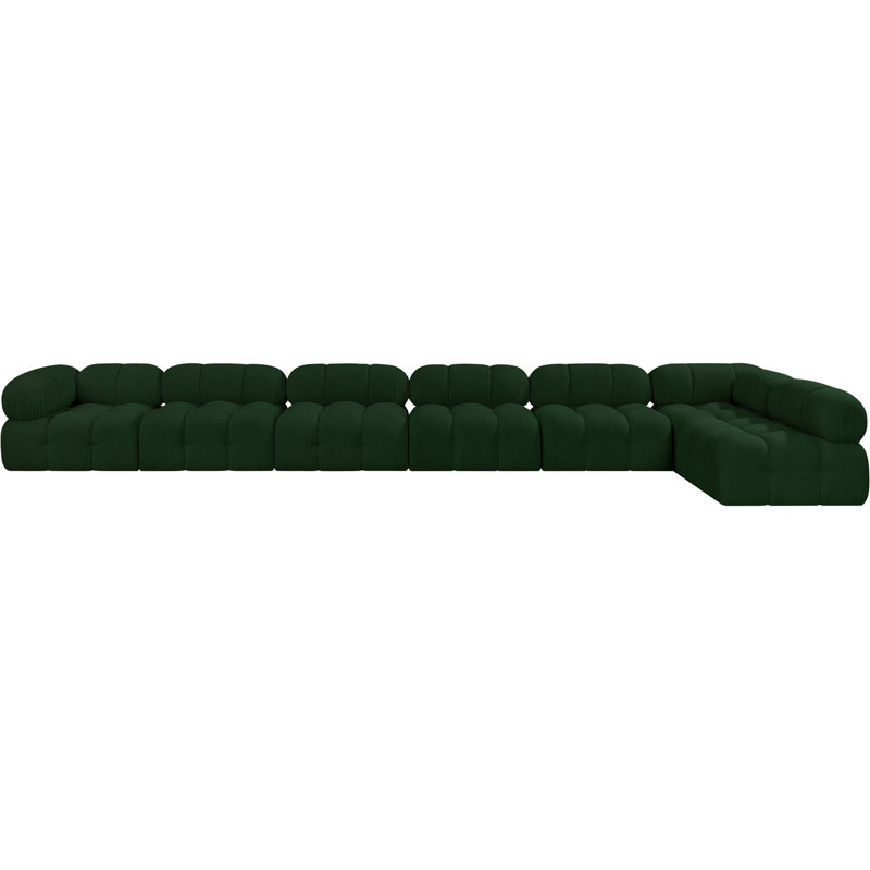 Ames Upholstered Sofa, Green Boucle Fabric, 5 Armless, 2 Corner