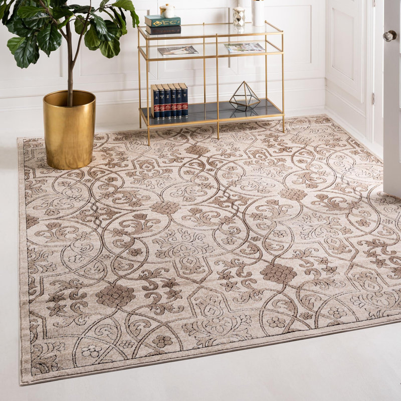 Tapis oriental beige foncé Derby, Carré 4 pi