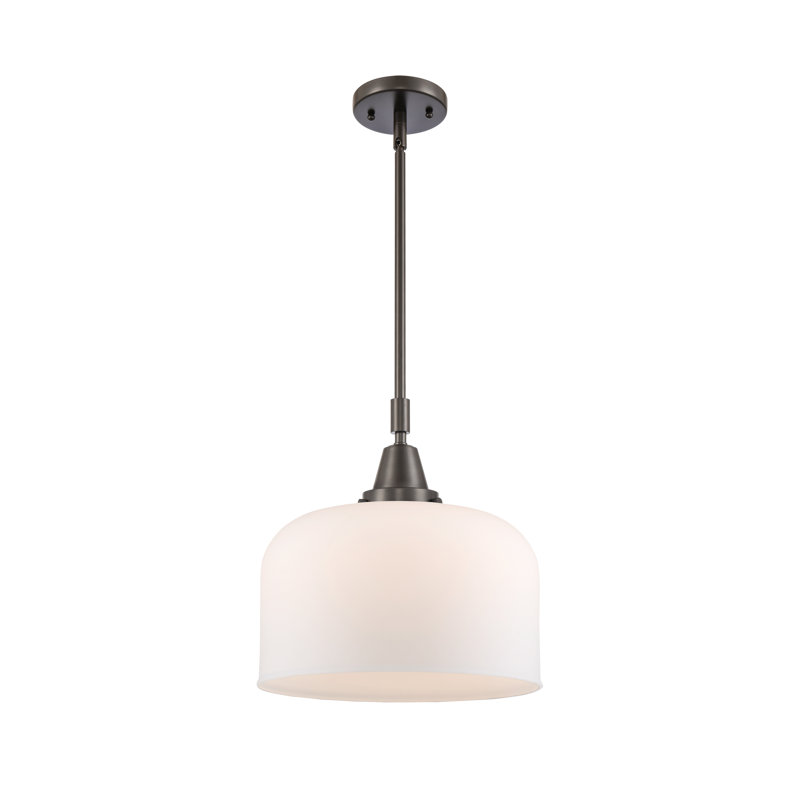 Luminaire suspendu 1 lumière à une cloche, Blanc mat, H 47,12 po x l 12 po x P 12 po, Bronze huilé
