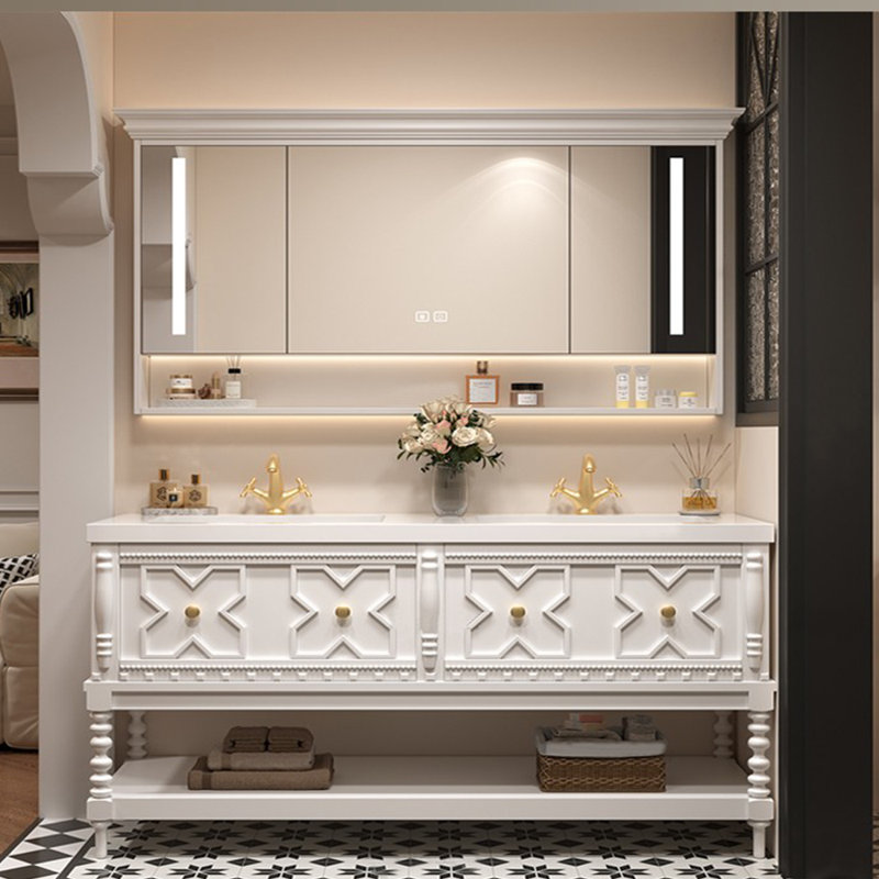 Armoire de salle de bain rétro de style français., Blanc, H 32,28 po x l 62,99 po x P 21,65 po