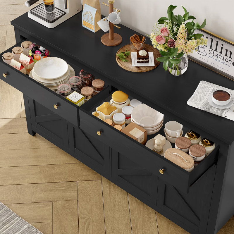 Console 55 po avec rangement - Armoire d'entrée avec tiroirs et tablettes réglables pour le couloir et le salon, Noir