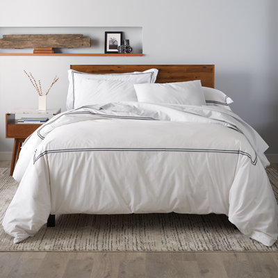 Ella Jayne Cotton Duvet Cover with Satin Satin Stitching 3-Piece Set, White with White Satin Stitching