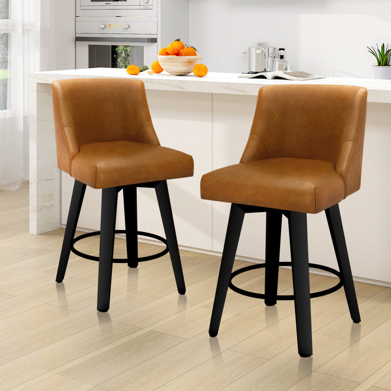 Tabouret de comptoir pivotant en bois massif Makiba de 26 po (ensemble de 1/2/4), Brun, 2