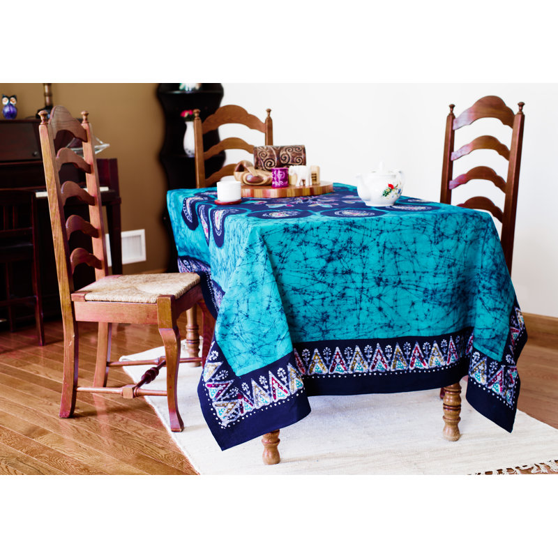 Ordaz Multi Batik Block Printed Tablecloth, Green, 108" x 90"