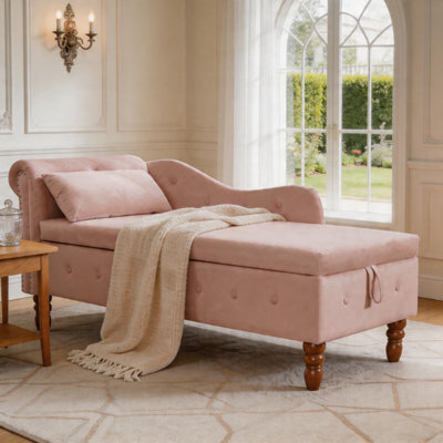  Chaise longue rembourrée en velours avec accoudoirs roulés
