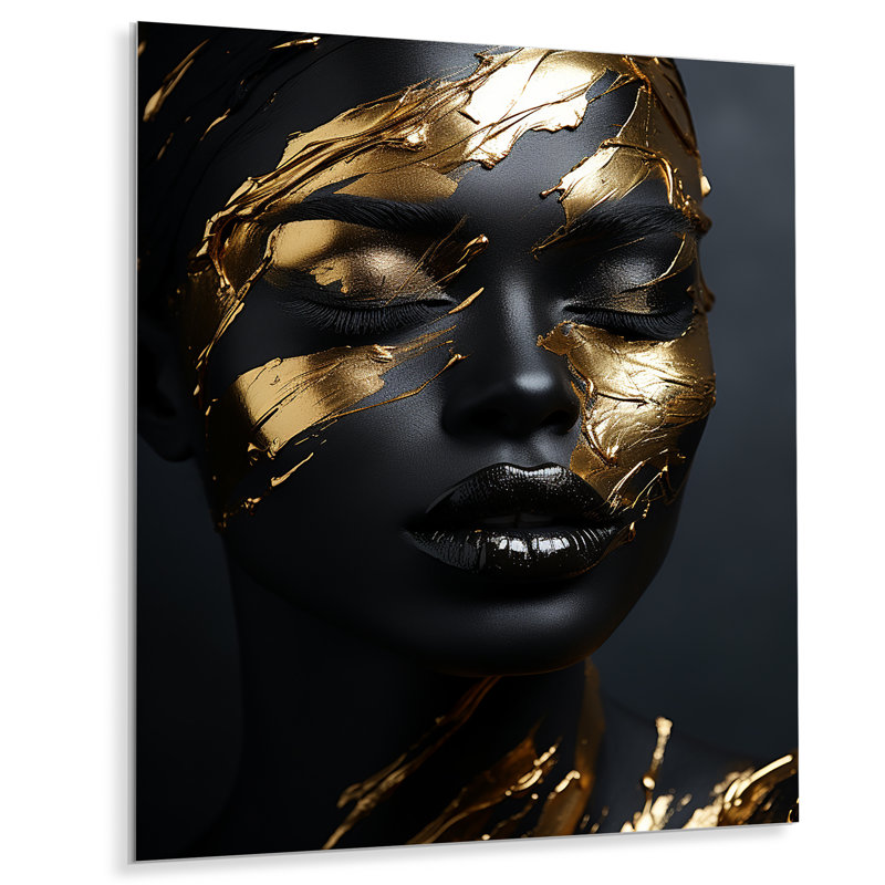 Femme noire et dorée photo IV - mode, art en métal, H 40 po x l 30 po x P 1,5 po