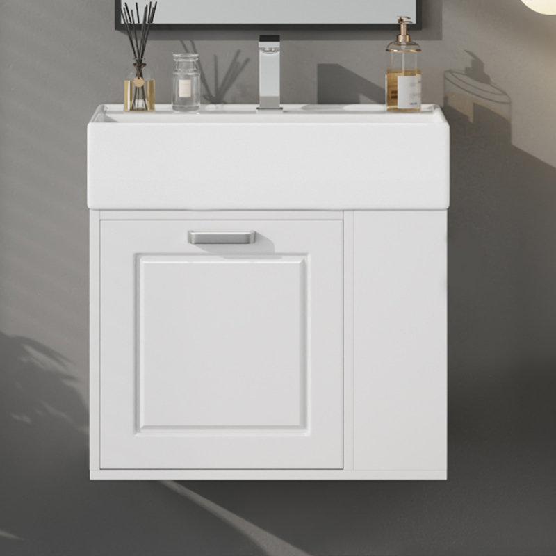 Meuble-lavabo mural de 21,8 po avec lavabo, armoire flottante murale, grand tiroir, tablette réglable, porte-papier hygiénique, système de fermeture en douceur, blanc