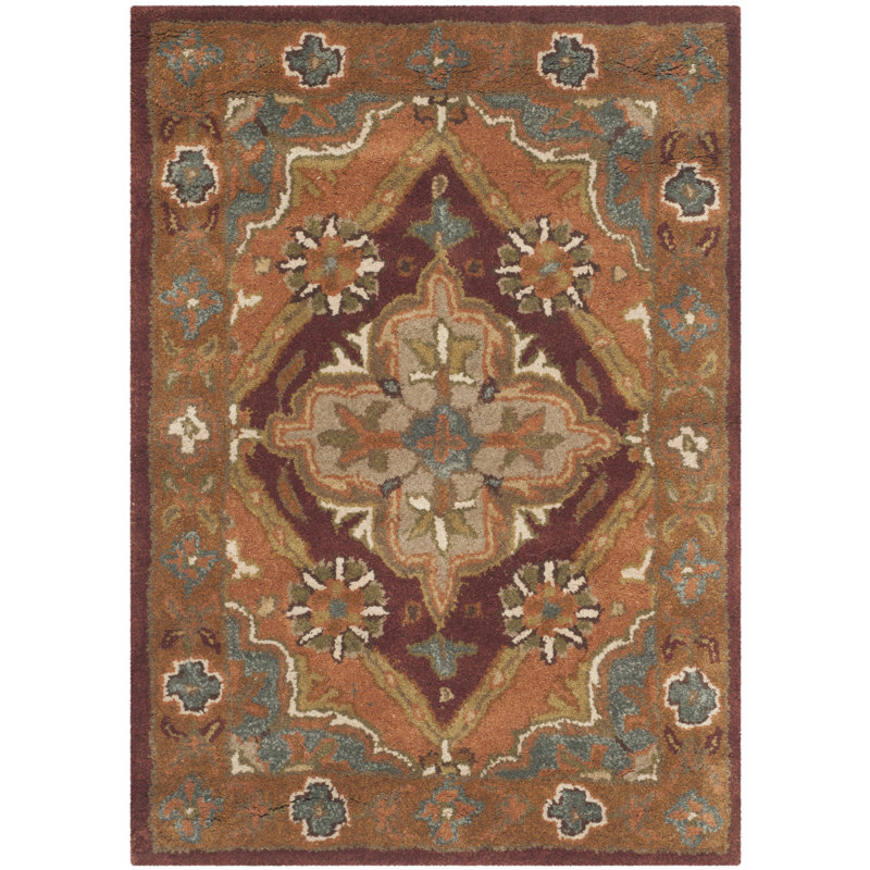 Tapis en laine, coton et latex rouille à motif floral touffeté à la main Ezell, Rectangle 8 pi x 10 pi