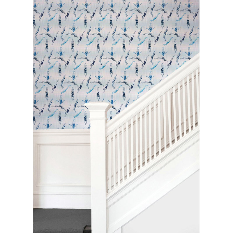 Signature Divers 10' L x 24" W Peel and Stick Wallpaper Roll, The Blues, Faux Grasscloth, Non-pasted