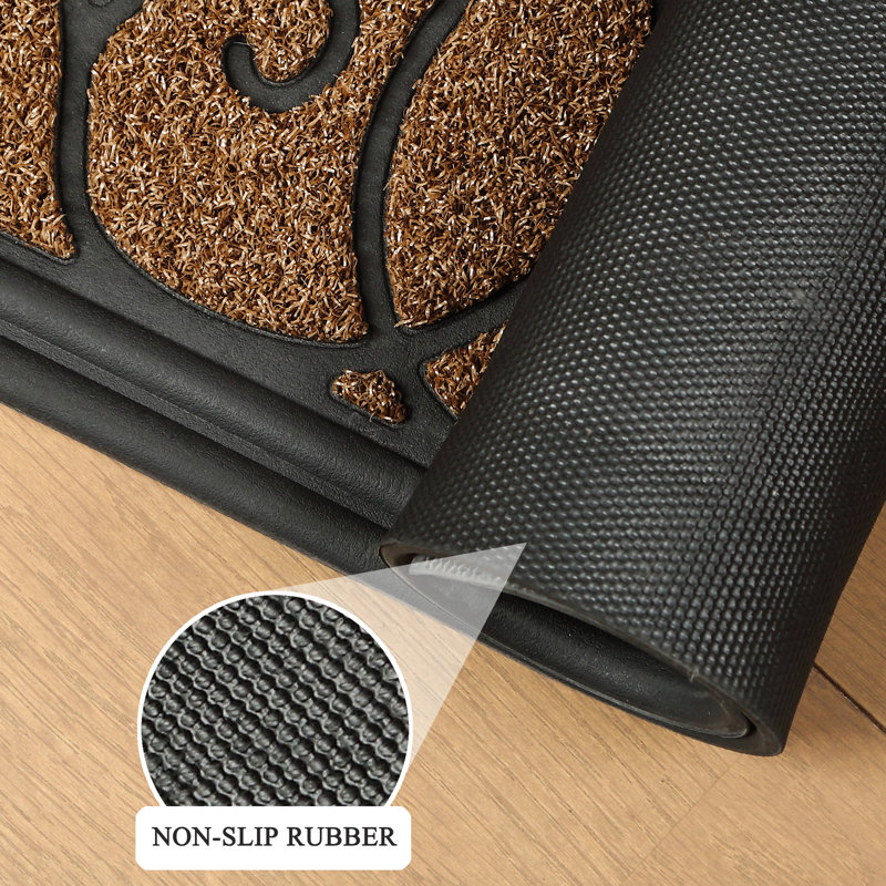Tapis de porte d'extérieur antidérapant Miralee, Café, L 17 po x L 30 po