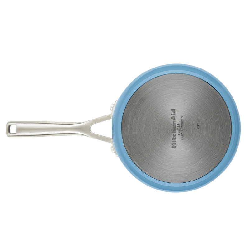 KitchenAid Hard Anodized Ceramic Nonstick Cookware Sauce Pan with Lid, 3 Quart, Blue Velvet