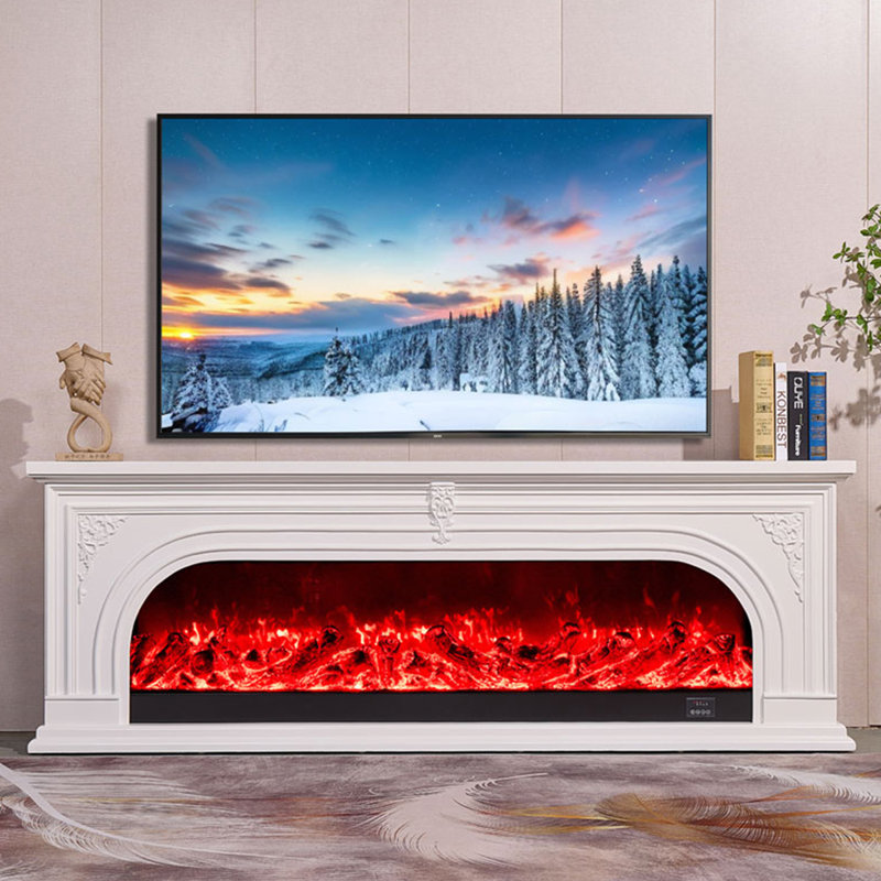 Foyer blanc en bois massif avec meuble télé
