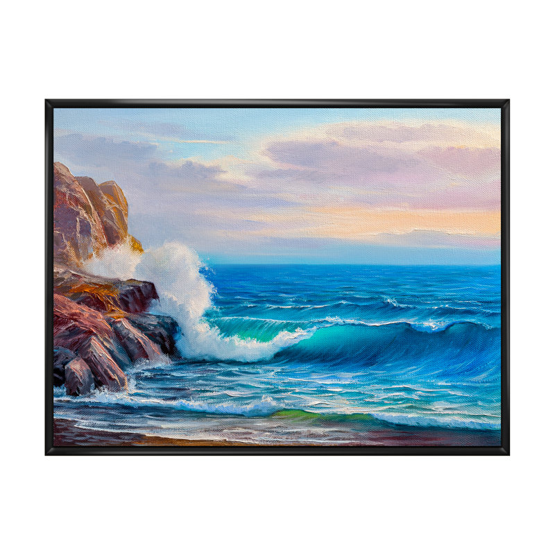 Morning Sunlight On The Sea Waves VI - Décoration murale nautique et côtière en toile, H 16 po x l 32 po x P 1 po