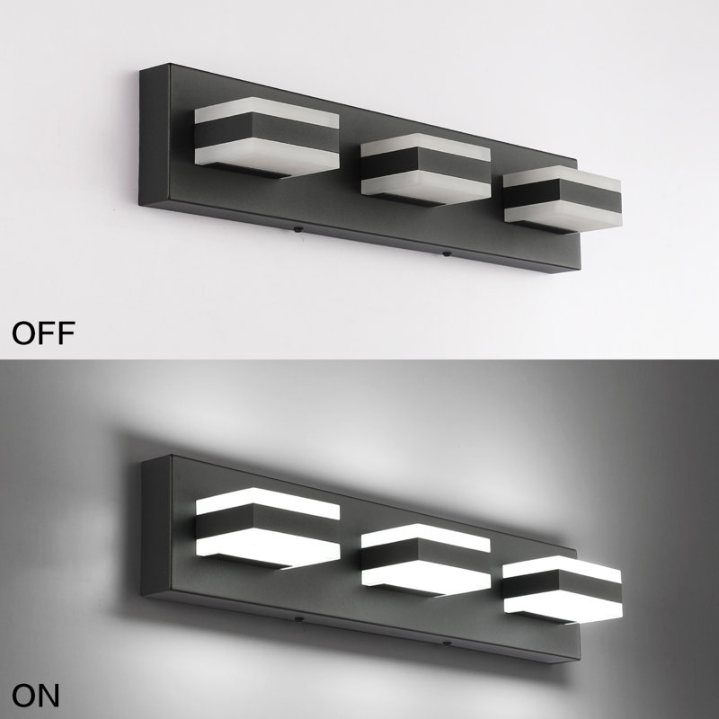 Matte Black Dimmable 3-Light LED Bathroom Vanity Fixture
