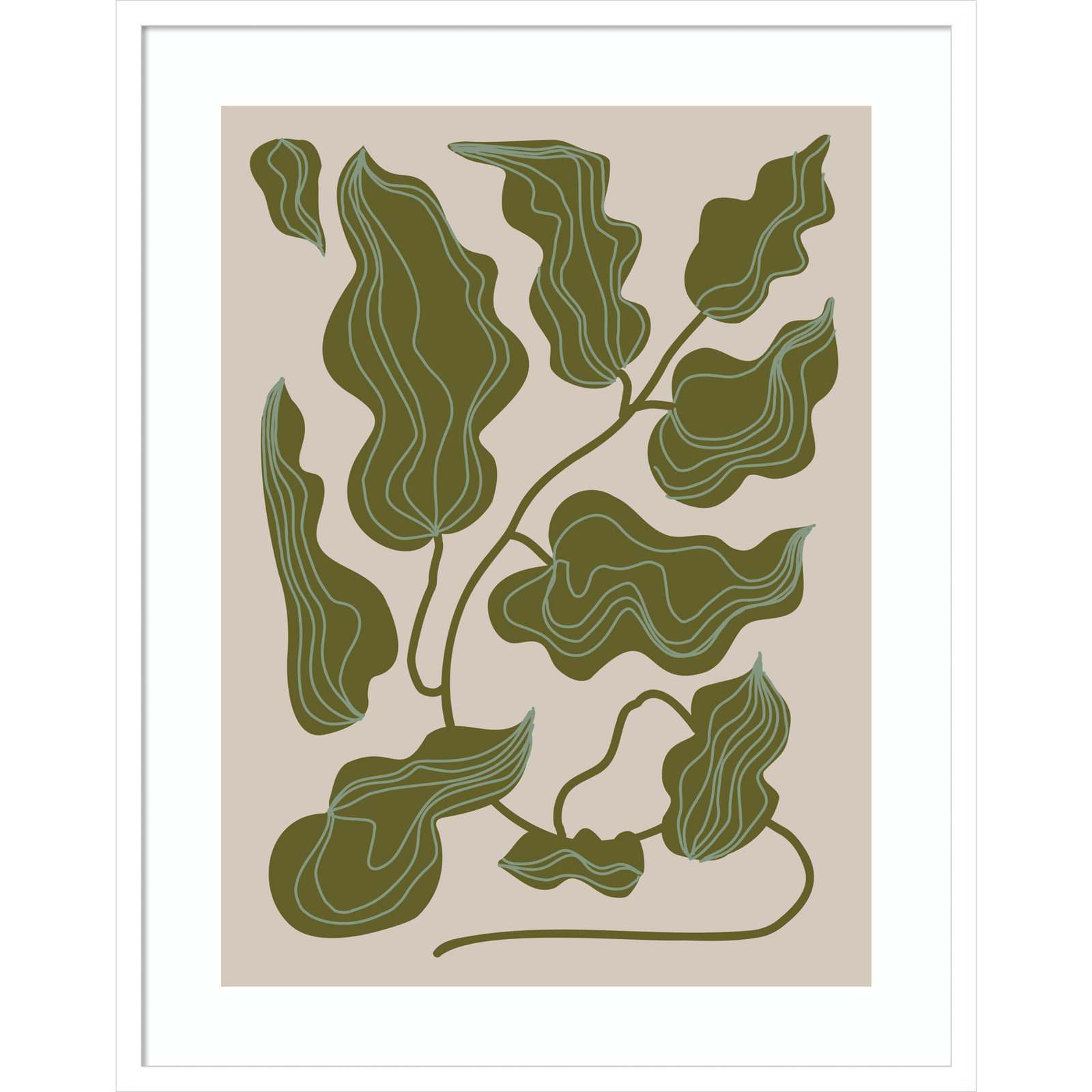 Expressive Abstract House Plant Green Print, White, 33" H x 26" W x 1" D