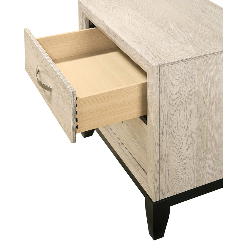 2 tables de chevet avec poignées en métal élégantes pour chambre à coucher, structure solide blanc crème