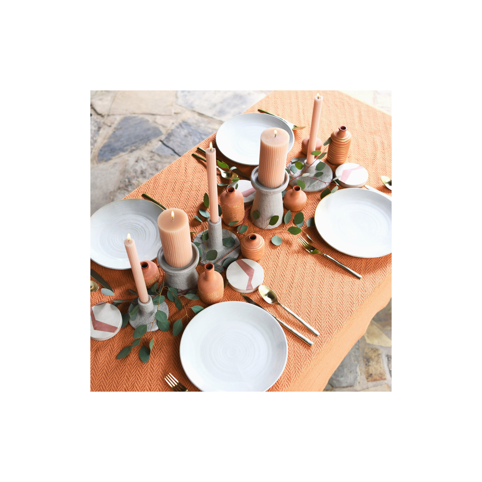 2 Piece Stoneware Table Top Candlestick Set, Gray