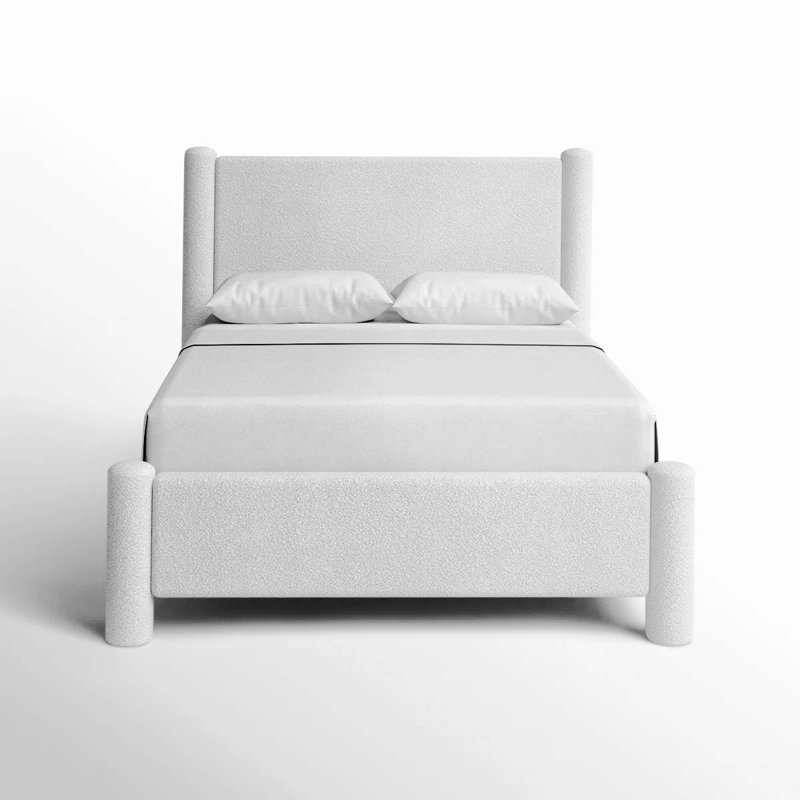 Lit plateforme tapissier Boucle, Blanc, Grand lit