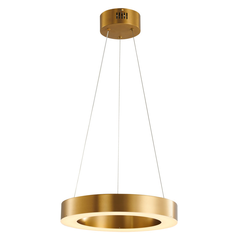 Lustre transitionnel à anneau doré à DEL 1 lumière, H 3 po x l 43,3 po x P 43,4 po, Laiton antique