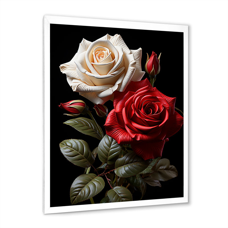 Claria - blanc, rose rouge, éternel amour - impression, H 32 po x l 16 po x P 1 po, Cadre photo blanc