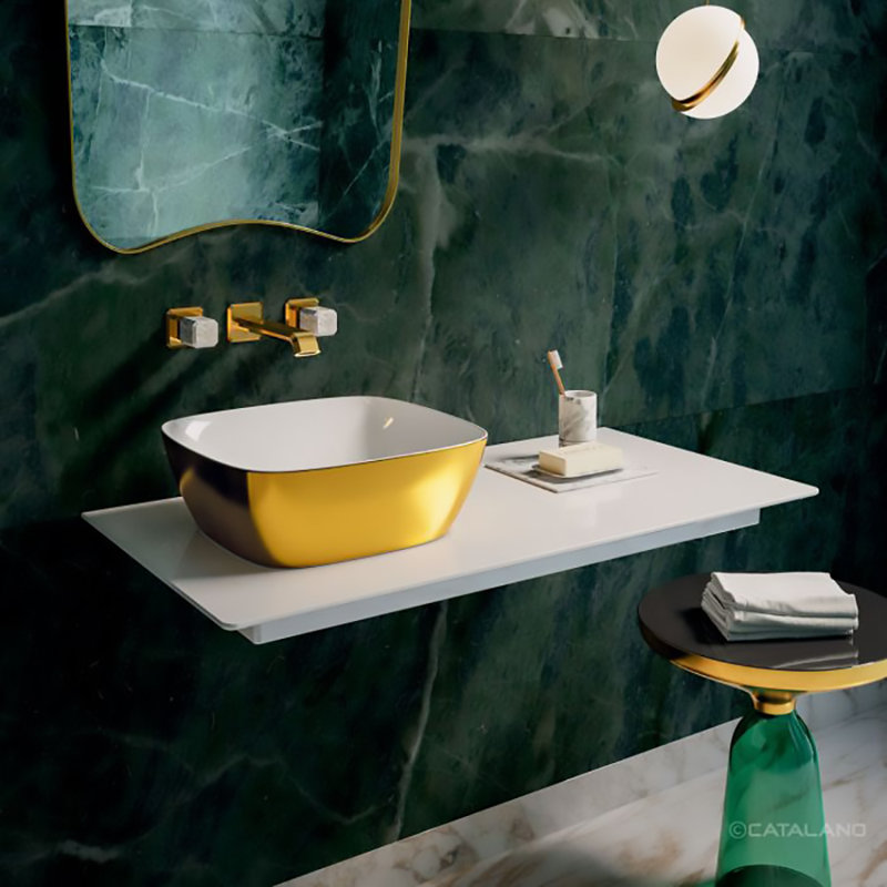 Catalano 15.75'' Fireclay Square Bathroom Sink, White/Gold