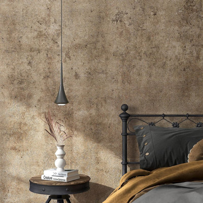 Brown Concrete Wallpaper Peel And Stick, Textured Grunge Metallic Accent Wall Paper, Self-adhesive Removable Cement Contact Paper For Bedroom, Bathroom, Walls & Countertops, Waterproof Decorative Vinyl Film, 15.8" X 80"